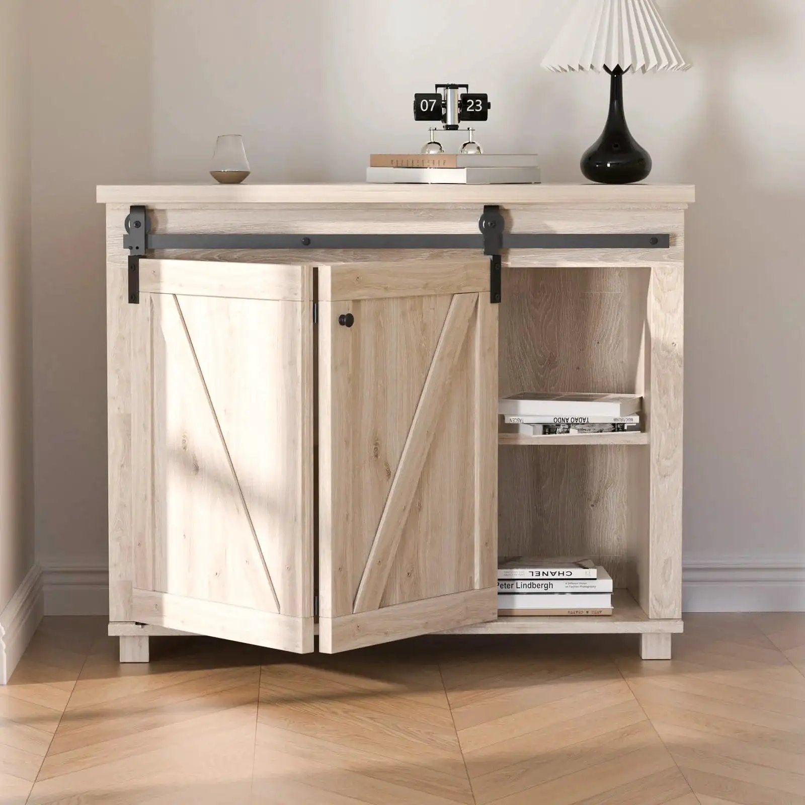 Mini Bifold Barn Door Hardware Kit 30 Inch Sliding Track for Closet Cabinet Fits Up To Two Folding 13 Inch Door Panels
