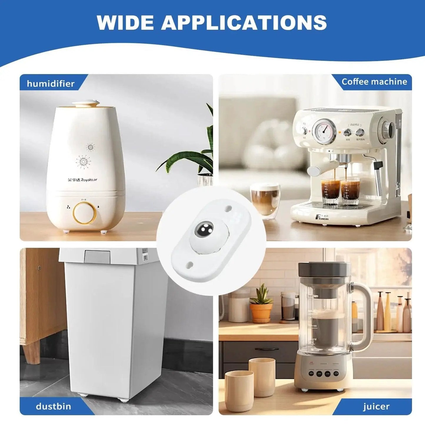 8 Pcs Self Adhesive Mini Caster Wheels Set For Appliances And Cabinets with wide applications like humidifier, coffee machine, dustbin, juicer