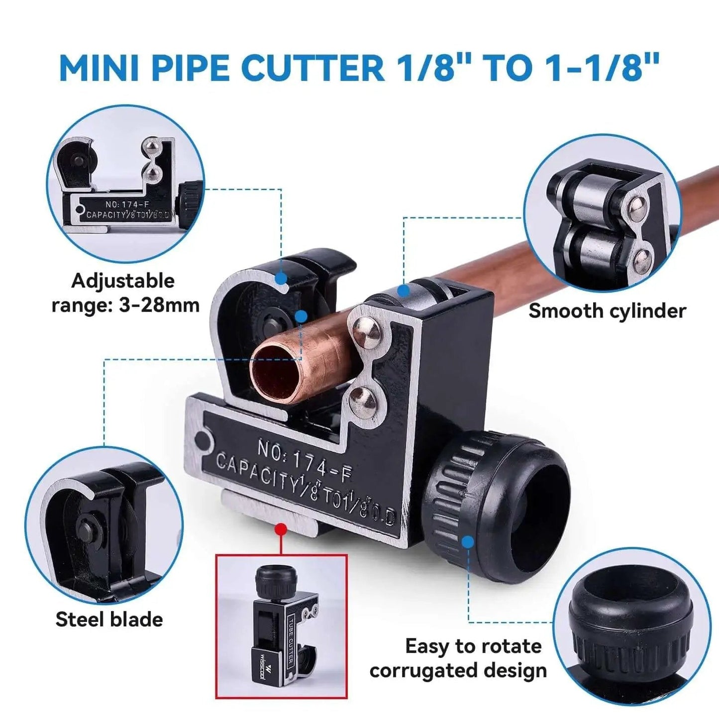 All In One Copper Pipe Cutter Kit For Tubing From Three Sixteenth To Two Inch With A Mini Cutter From One Eighth To One And One Eighth Inch Includes Deburring Tool Reamer Needle File Set Car Battery Cleaning Brush For Automotive HVAC Plumbing Wisscool