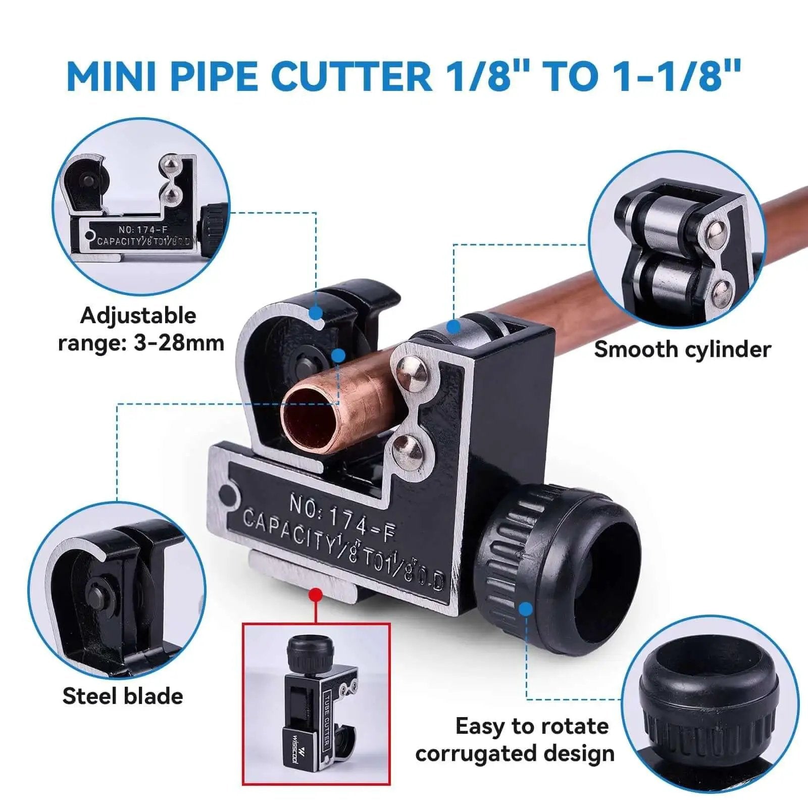 All In One Copper Pipe Cutter Kit For Tubing From Three Sixteenth To Two Inch With A Mini Cutter From One Eighth To One And One Eighth Inch Includes Deburring Tool Reamer Needle File Set Car Battery Cleaning Brush For Automotive HVAC Plumbing Wisscool
