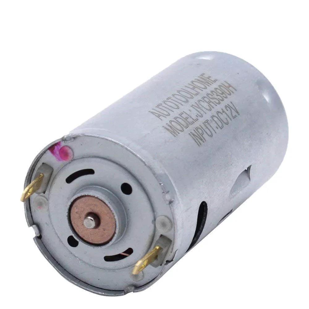 Front view of 6-12V Mini DC Motor High Torque Gear for Traxxas R/C and Power Wheels PCB DIY Electric Drill in metal casing