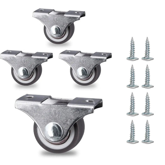 Mini Fixed Casters Set Of 4 With Rubber Wheels And Bearings 130 Lbs Capacity Quiet Smooth Rolling Heavy Duty Steel Frame Easy To Install