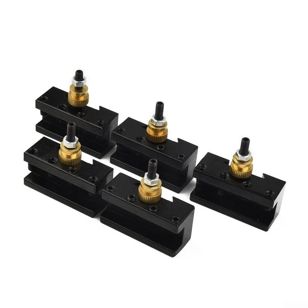 5 Piece Mini Lathe Tool Holder Set With Quick Change Posts For Turning Milling And Facing One Quarter Inch To One Half Inch Tool Holders Pro Grade Quality And Adjustable Cutter Angles Up To Nine Degrees For Precise Cuts