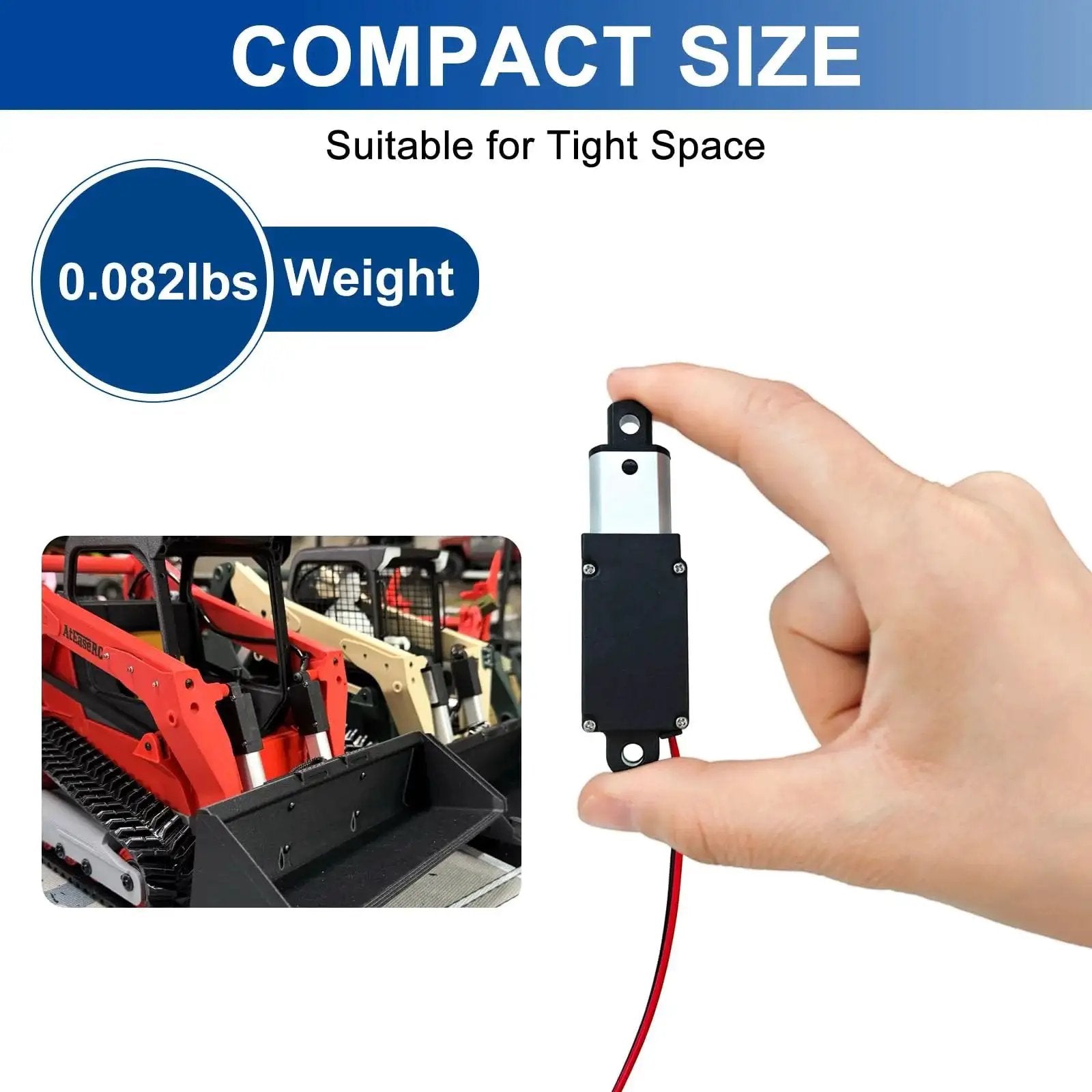 Tiny But Mighty 12V Mini Linear Actuator With 0.4 Inch Stroke, 42 Lbs Load shown in hand, illustrating compact size and lightweight