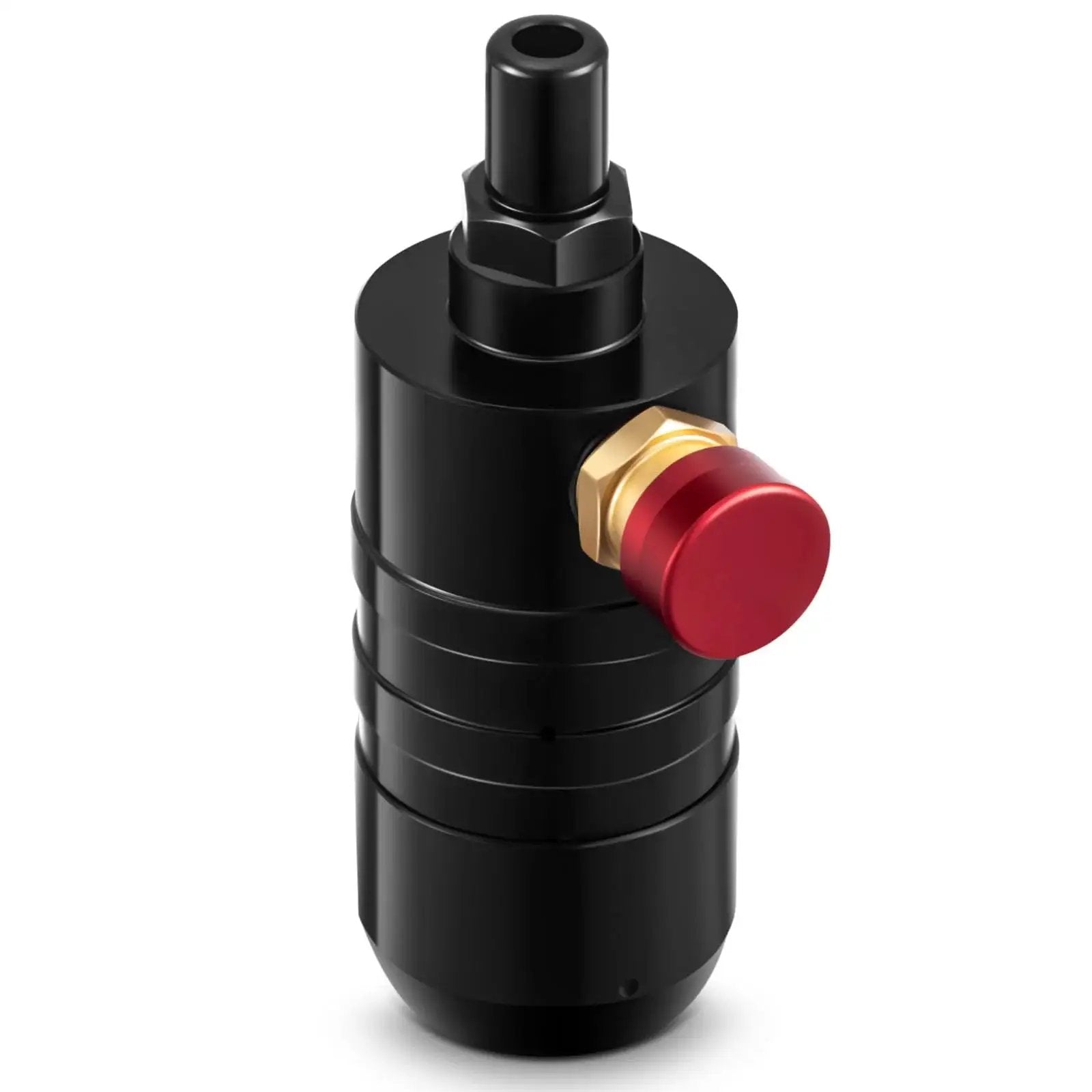 Mini Pressure Regulator Valve for Water Tanks and Air Cylinders with push button release, black metal, compact design