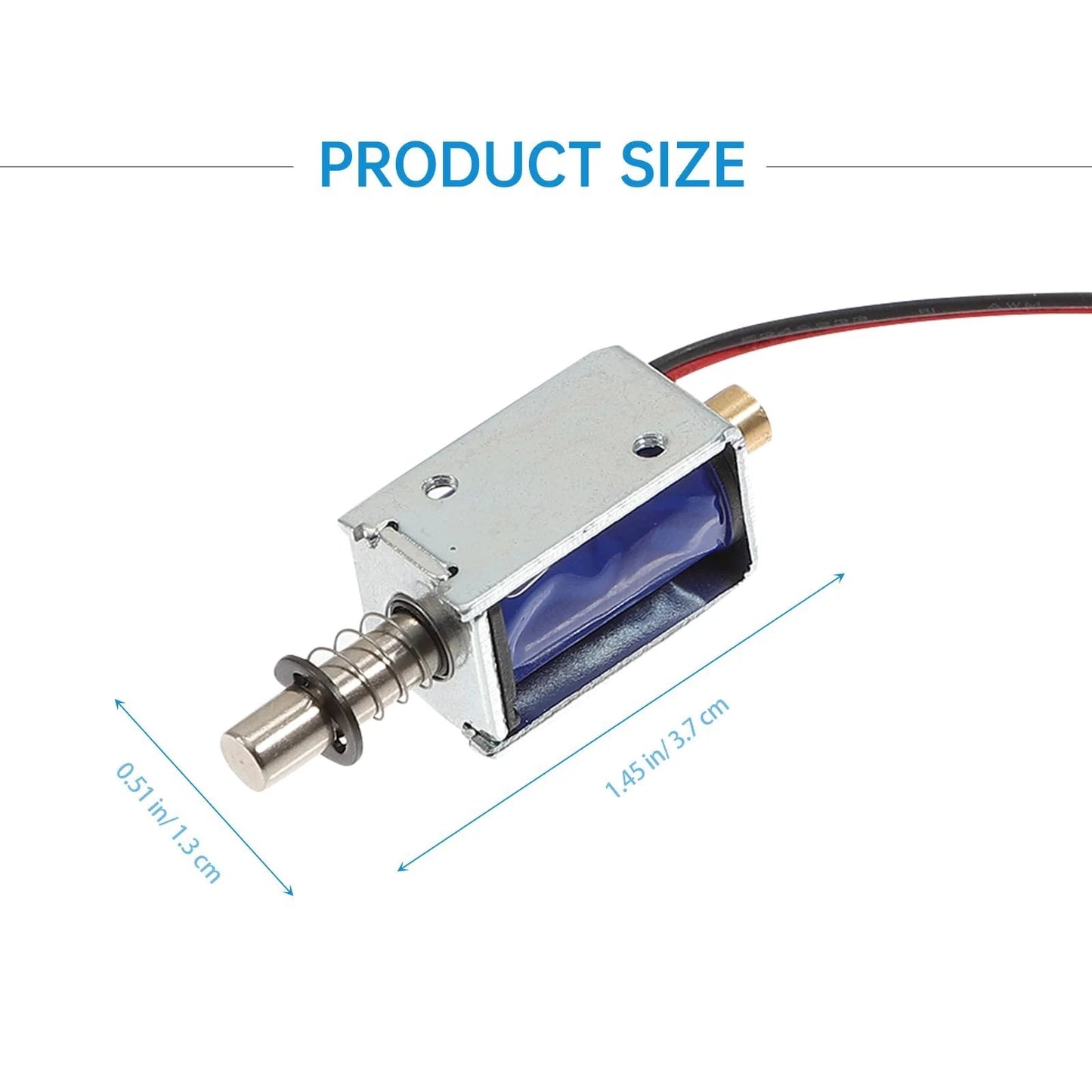 Mini Push Pull 12V Solenoid Electromagnet Open Frame Linear Actuator For Vending Machines And Industrial Projects With Plunger Spring Return, No Fuss Magnetic Actuation For Mechanical Applications, side view showing dimensions.