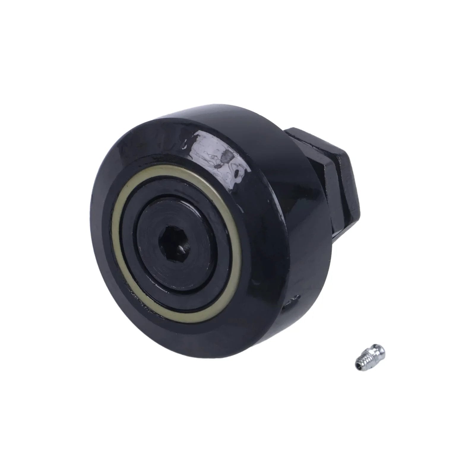 Mast guide bearing 529.999.0006 MRS-32 compatible with Moffett forklifts, roller bolt 30mm, front view.
