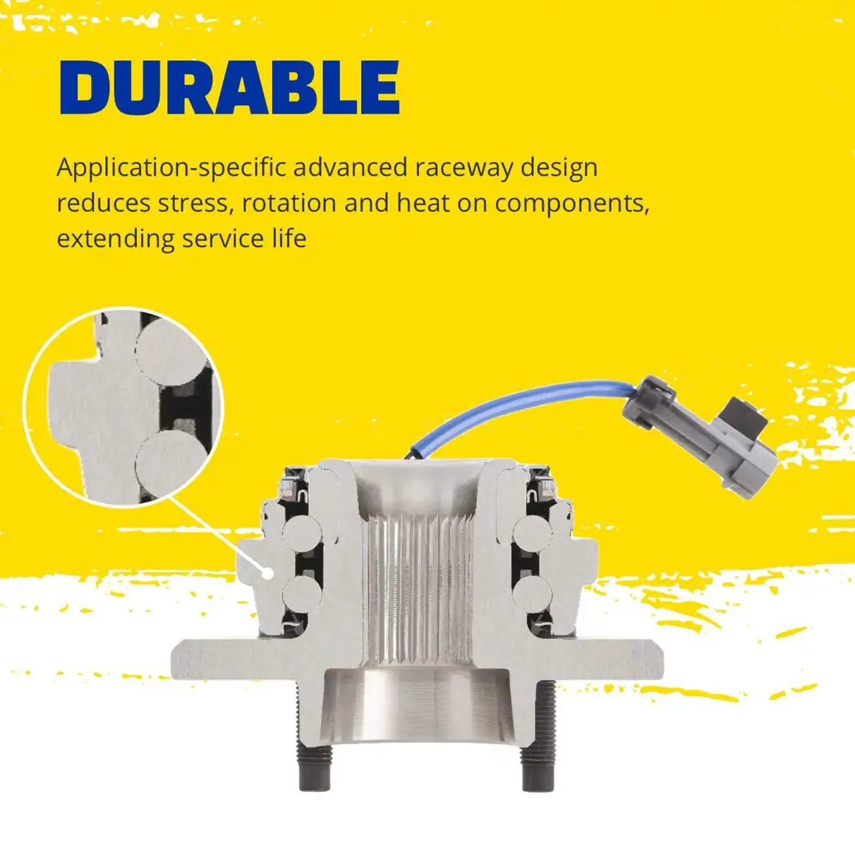 Wheel Bearing And Hub Assembly 512207 by Moog for Toyota Camry and Lexus ES, close-up of raceway design and connector.