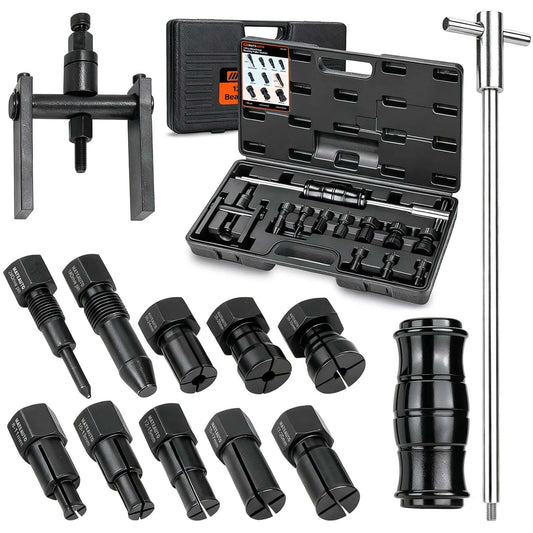12pcs Motorcycle Blind Hole Collet Bearing Puller Set with tools and expandable collets 8-32mm, slide hammer, and carrying case