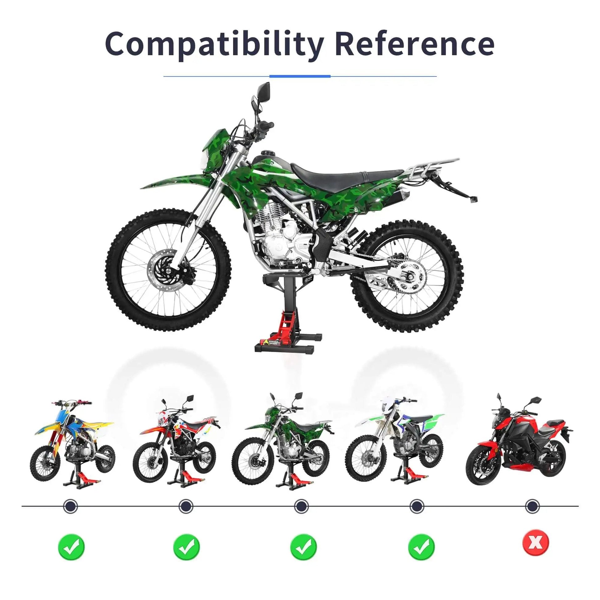 Heavy Duty Hydraulic Motorcycle Lift Stand With 1000 Lbs Capacity, Durable Steel Maintenance Hoist for dirt bikes and snowmobiles compatibility