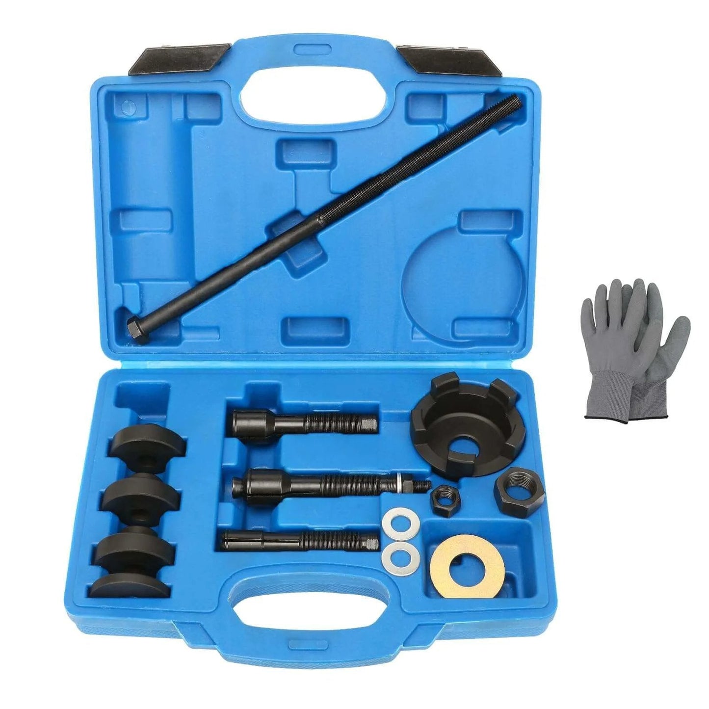 Wheel Bearing Puller Removal Motorcycle Tool Kit for Harley Davidson with case and gloves, ideal for 3/4" 1" 25mm bearings.