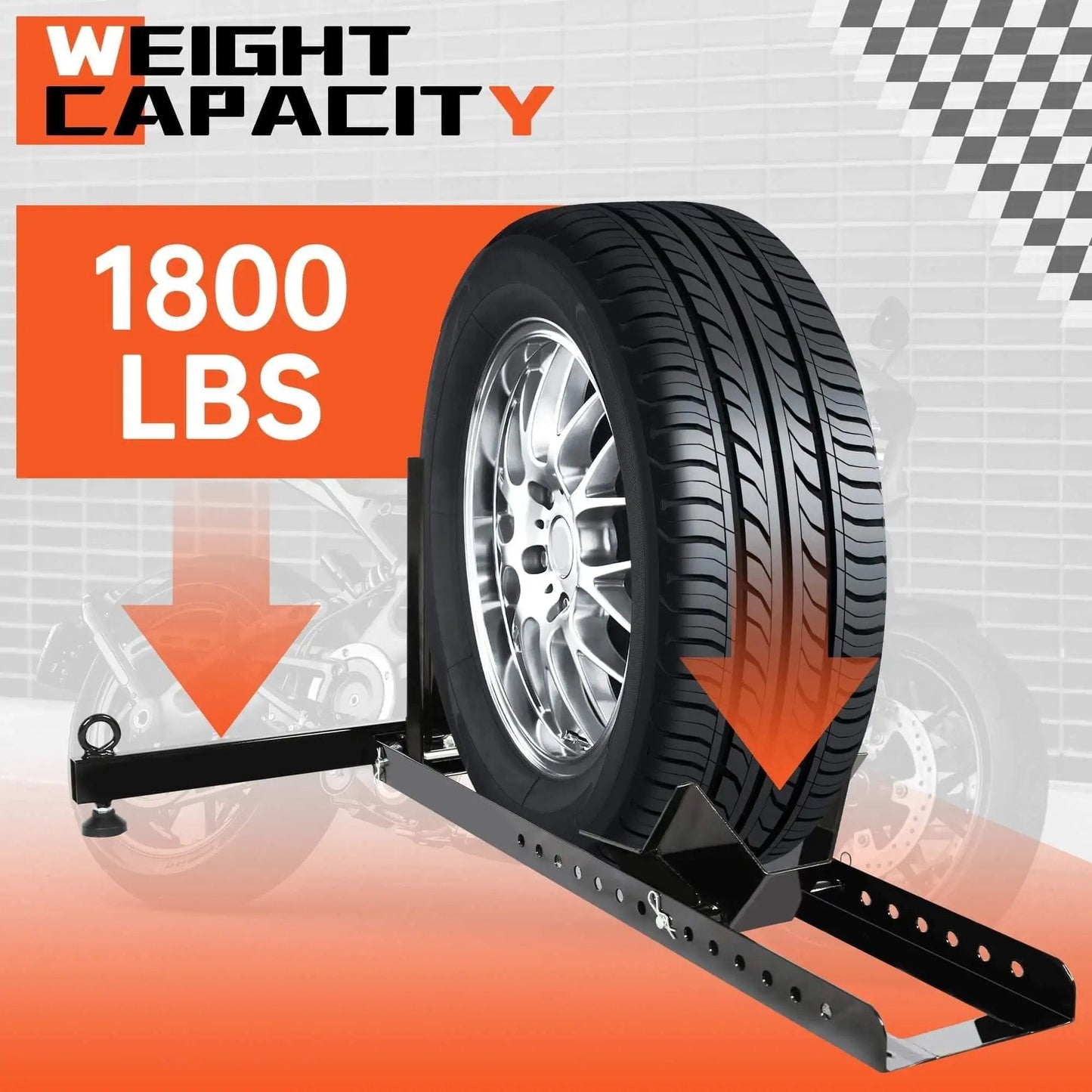 Heavy Duty Motorcycle Wheel Chock Stand With Beefed-Up 1800 Pound Capacity, Adjustable Front Tire Stand for garage