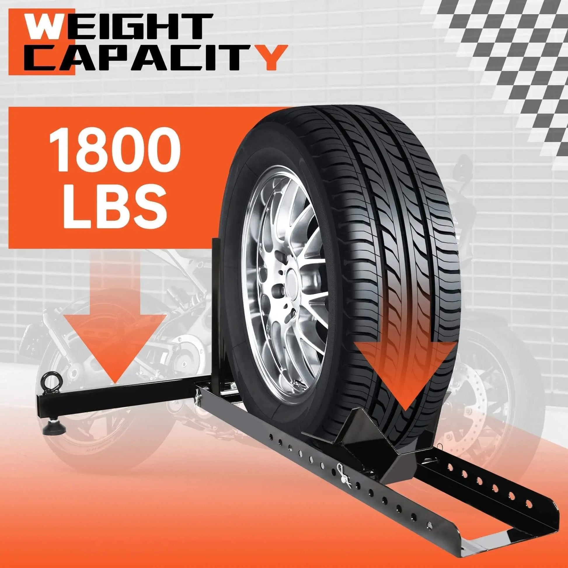 Heavy Duty Motorcycle Wheel Chock Stand With Beefed-Up 1800 Pound Capacity, Adjustable Front Tire Stand for garage