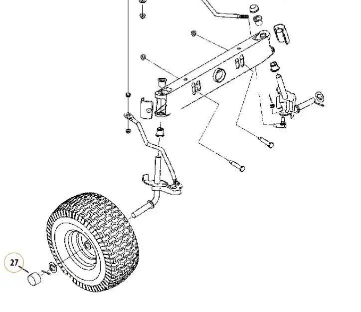 Diagram showing front wheel assembly with focus on Front Wheel Bearing Dust Cover Two Pack for MZ ZT Elite and Magnum Series Mowers.