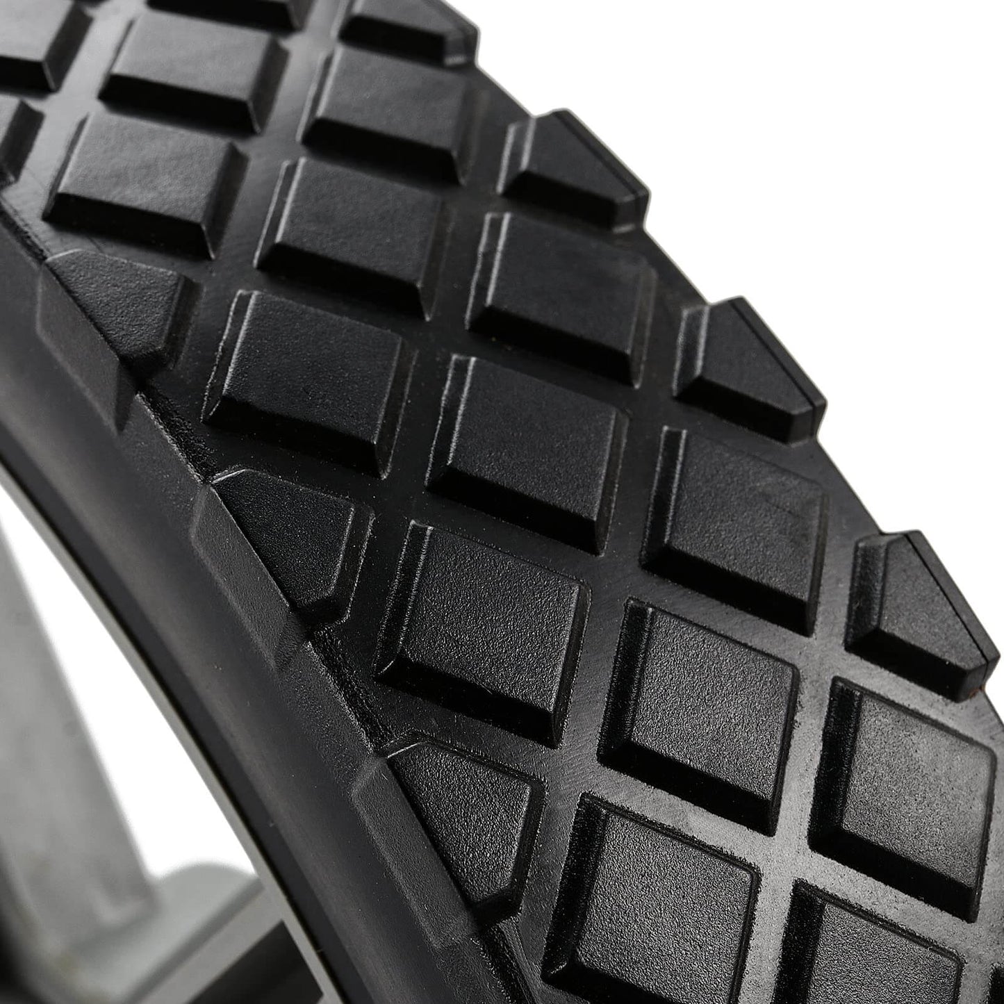 Close-up of diamond tread on 3 Pack 12 x 1.75 Inch Push Mower Replacement Wheels with Spoke Plastic Design, Solid Airless for Lawn Mowers