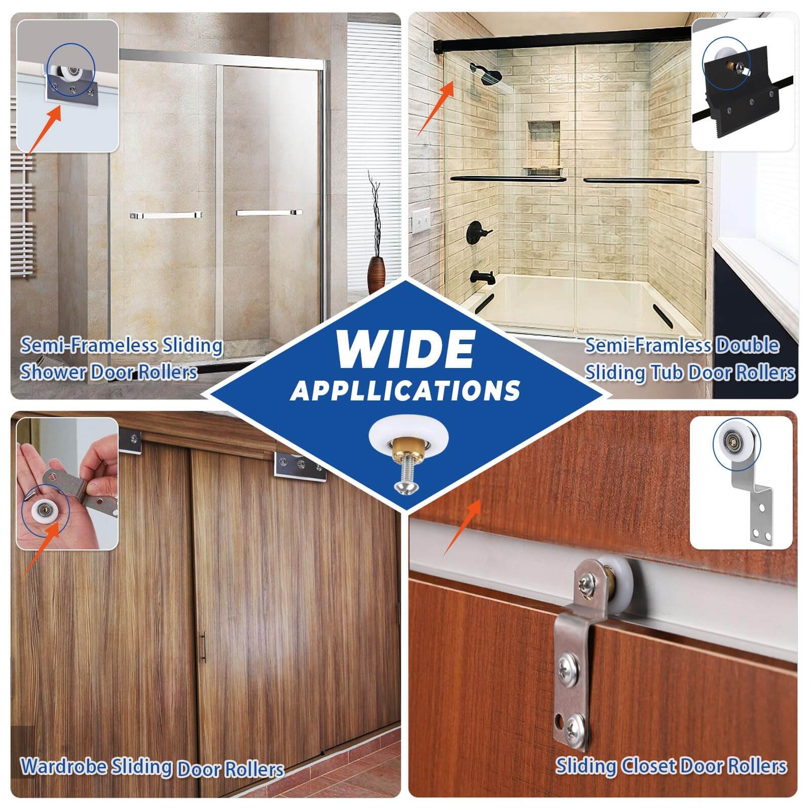 Image showing 25mm Shower Door Rollers Replacement Set with 304 stainless steel runners for various sliding door applications.
