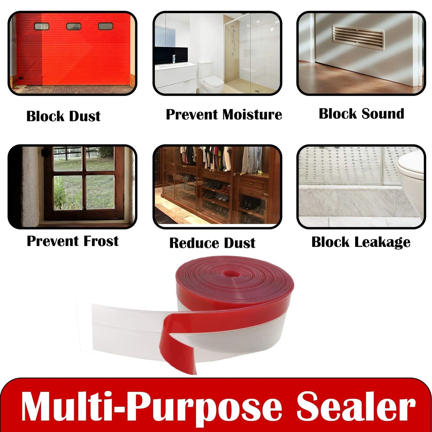 Clear Weather Stripping Tape For Doors And Windows With Extra Thick 35MM Silicone Seal And Ultra Strong Adhesive Backing A Transparent 10M Roll Set In Two Packs That Blocks Drafts Noise Dust And Cold Air While Keeping Living Areas Cozy Brandzini, displayed in a multi-purpose application.