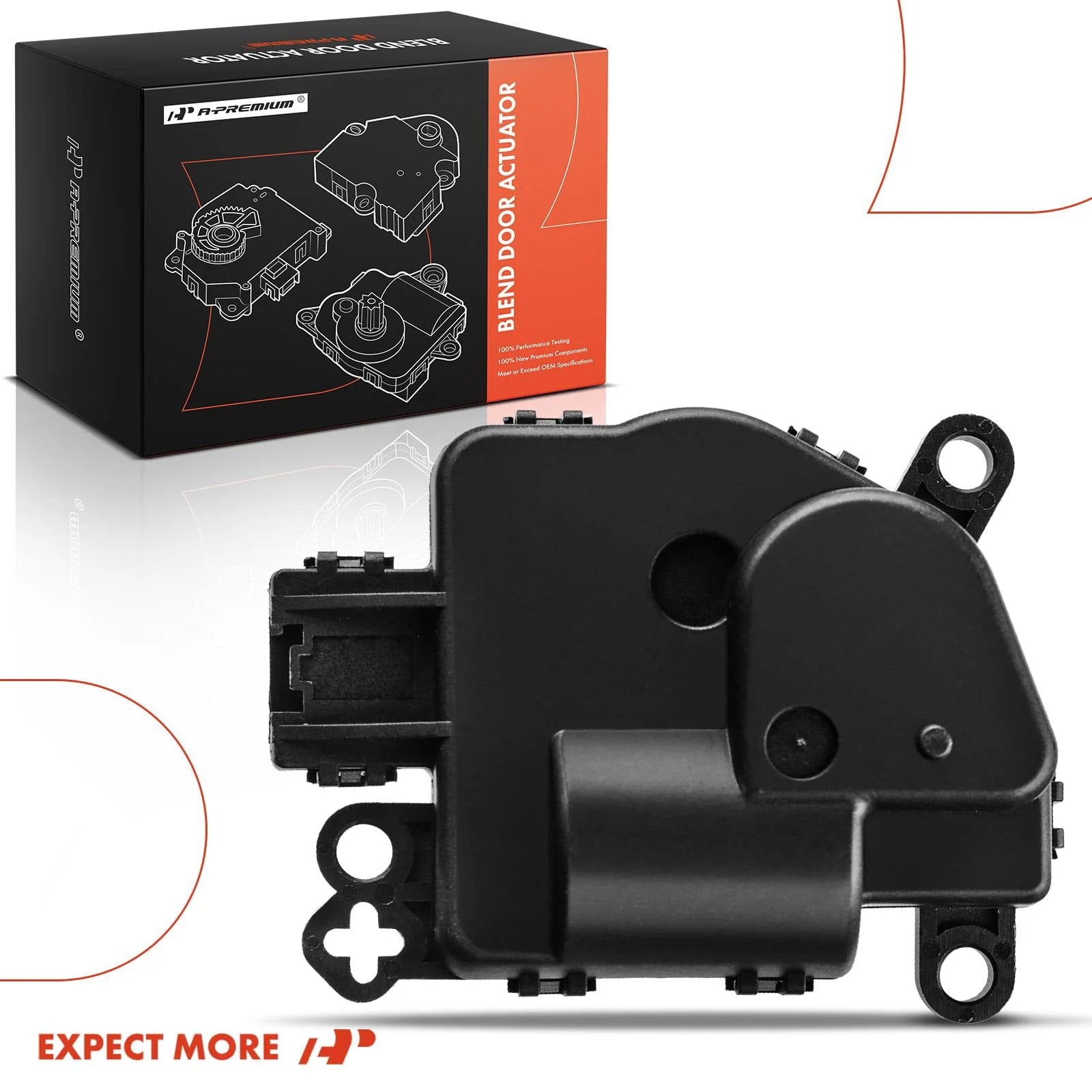 Mustang HVAC Heater Blend Door Actuator Replacement For 2005 Through 2009 Ford Mustang Air Inlet Actuator Direct Fit Replacement With 6R3Z19E616A 4R3Z19E616BA 5R3Z19E616A 4R3Z19E616FA side view showing black plastic actuator with connector.