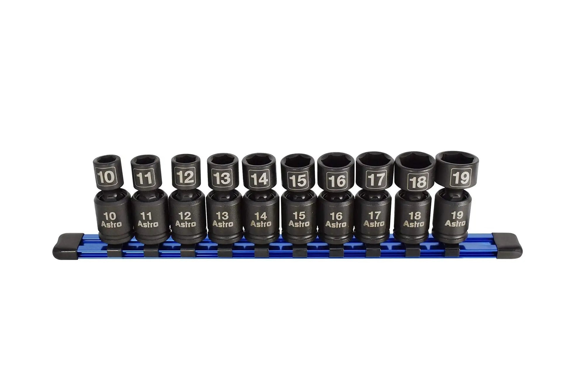 Pinless Nano Universal Impact Socket Set For Three Eighths Inch Drive Pro Grade Workhorse Ten Piece Set With Sizes Ten Through Eighteen Millimeter