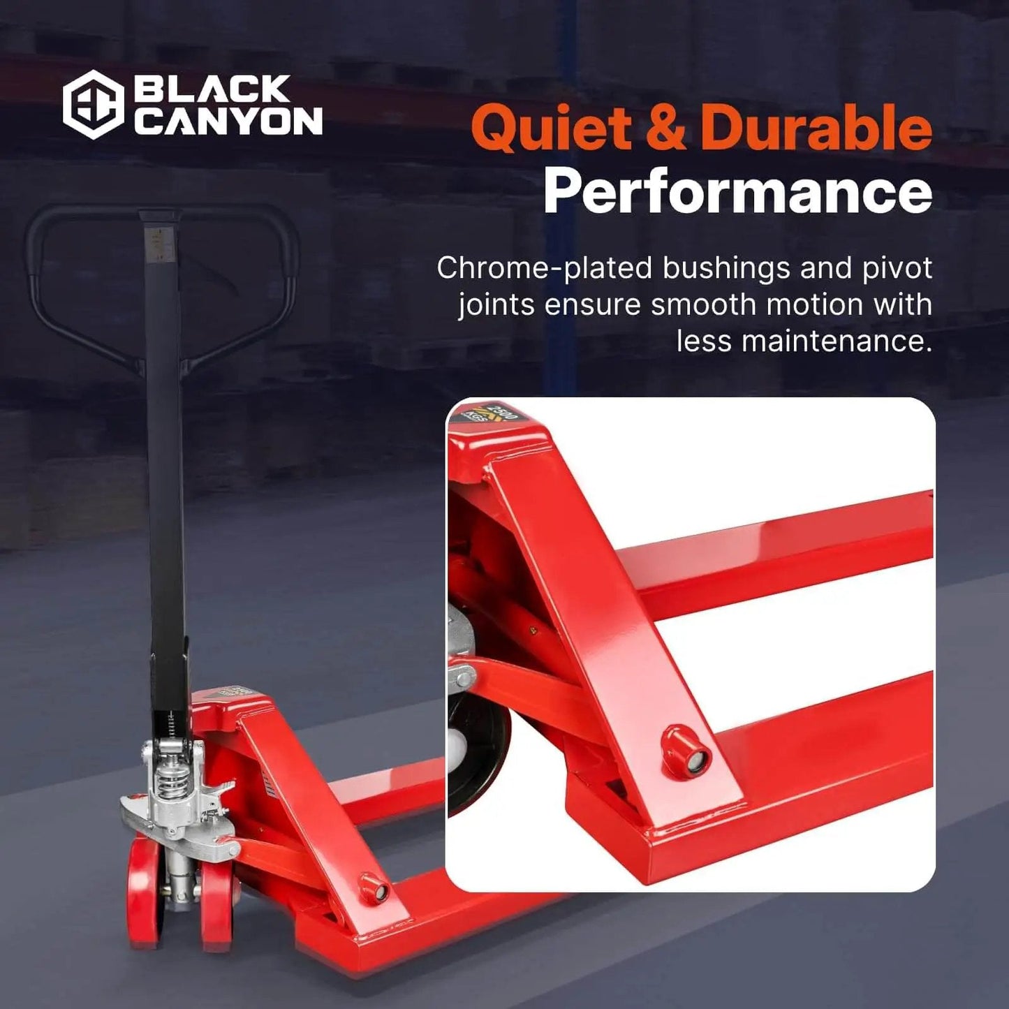 Narrow Manual Pallet Jack For Tight Aisles 48 Inch By 21 Inch Lift With 5500 Pound Capacity For Warehouse And Workshop BLACK CANYON