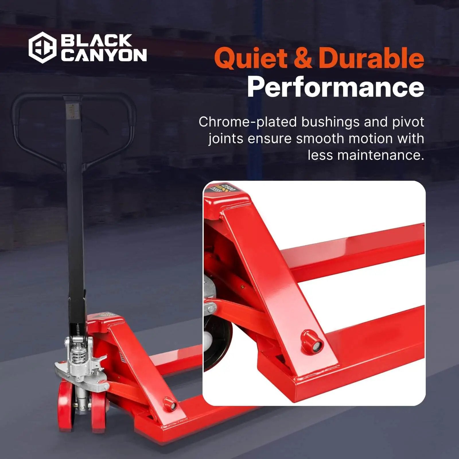 Narrow Manual Pallet Jack For Tight Aisles 48 Inch By 21 Inch Lift With 5500 Pound Capacity For Warehouse And Workshop BLACK CANYON