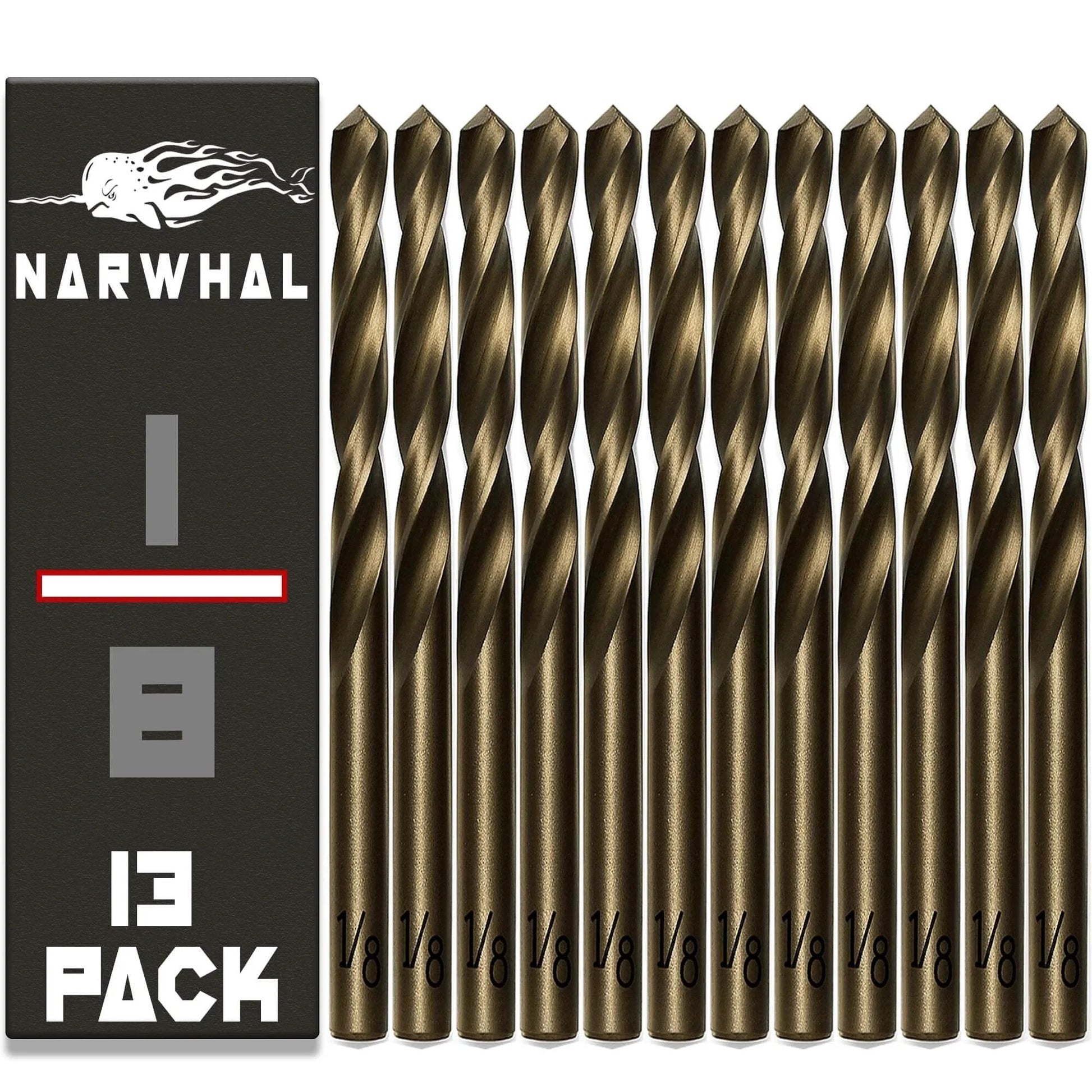 1/8 Inch Cobalt Drill Bits 13 Pack M35 Industrial Grade 2.55 Inch Length 135 Degree Split Point, Narwhal branding