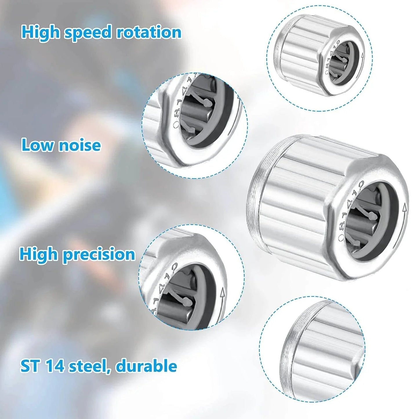 Four Pack Needle Roller Bearings One Way Bearing 8mm Bore 14mm OD 12mm Width ST14 Steel for high speed rotation and low noise