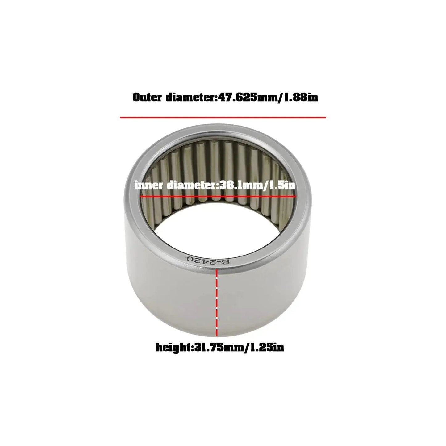 Needle Roller Bearing B-2420 with Bore 38.1mm Outer Diameter 47.625mm Height 31.75mm shown in close-up view