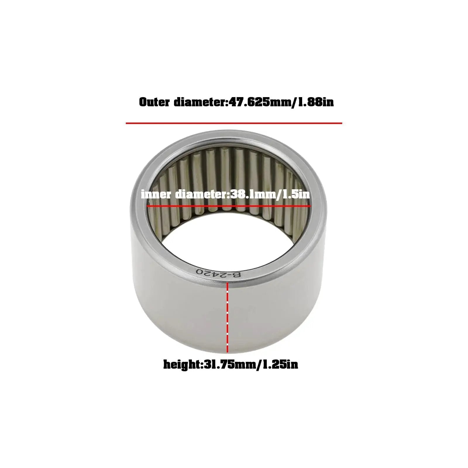 Needle Roller Bearing B-2420 with Bore 38.1mm Outer Diameter 47.625mm Height 31.75mm shown in close-up view