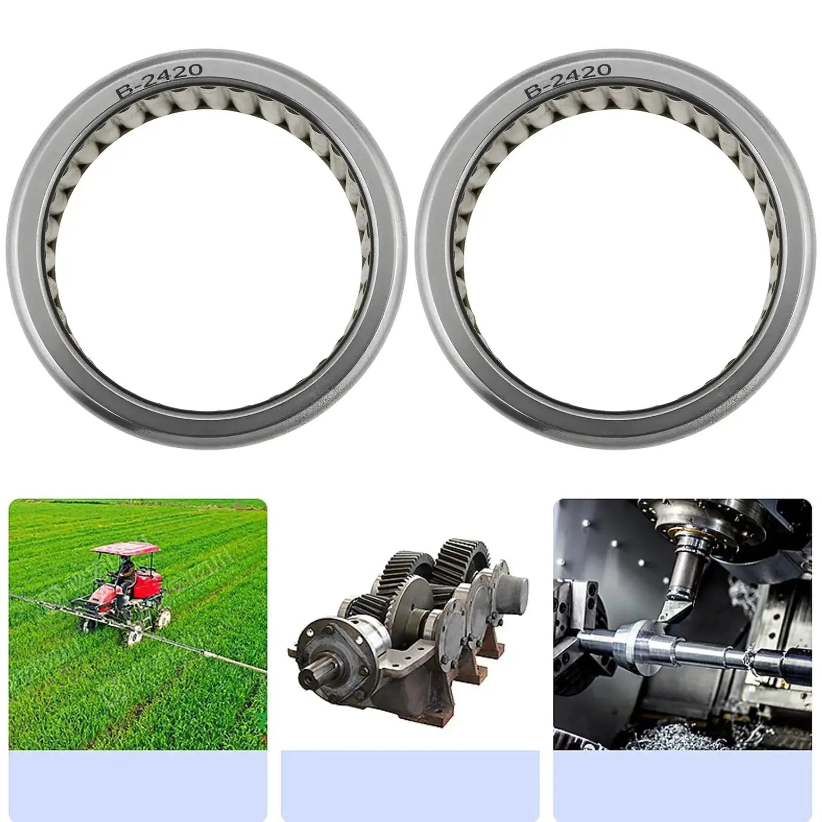 Needle Roller Bearing B-2420 set of 2 with bore 38.1mm, used in heavy-duty stamping and industrial machinery.