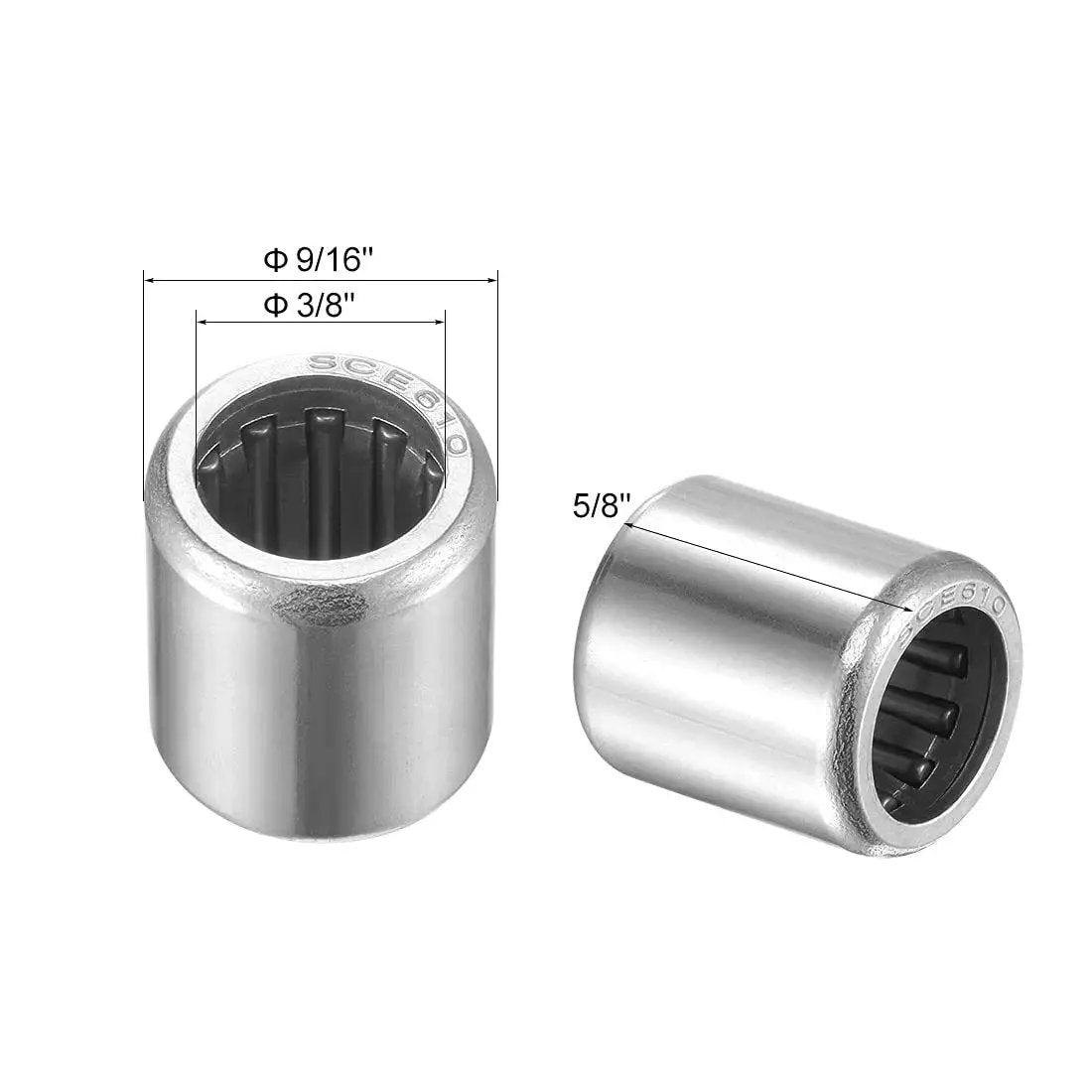 Needle Roller Bearing Set SCE610 3/8 In Bore 9/16 In OD 5/8 In Width Chrome Steel Open End Bearing With Drawn Cup And Steel Cage
