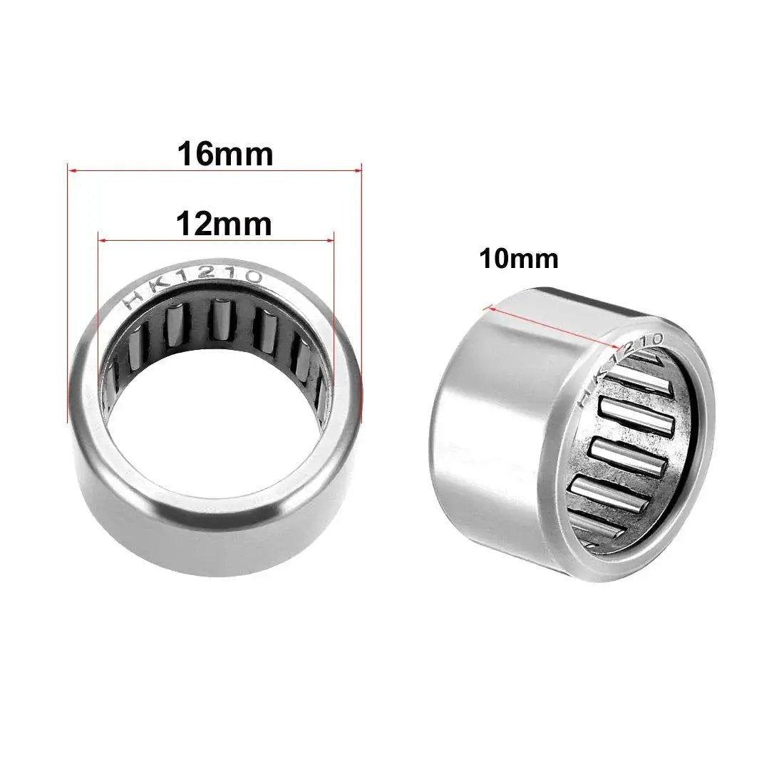 Drawn Cup Needle Roller Bearing Set Open End 12mm Bore 16mm OD 10mm Width Pack Of 5 for high load capacity and tight spaces.
