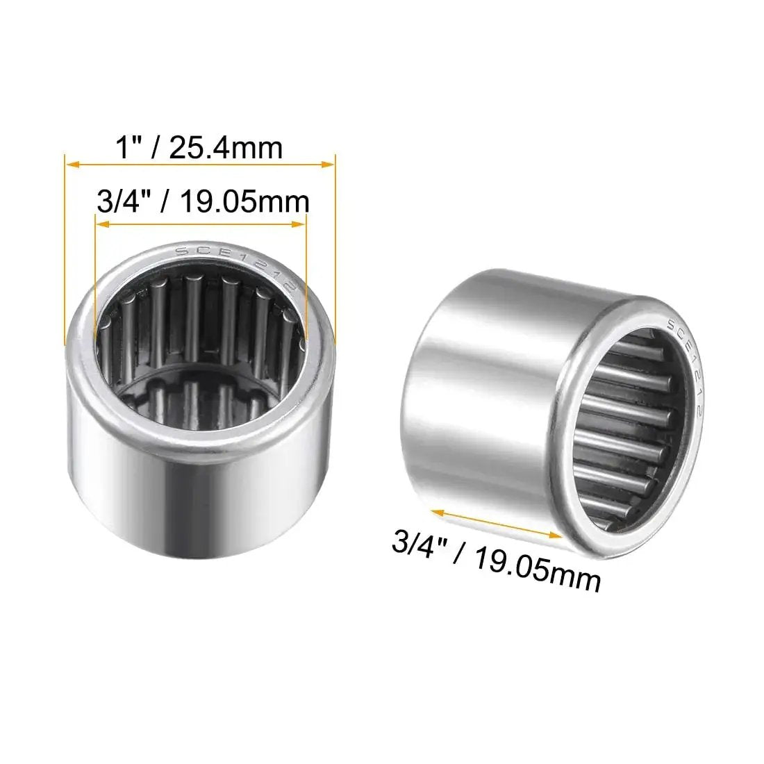Needle Roller Bearing Set SCE1212 Drawn Cup Open End Three Quarters Inch Bore 1 Inch OD Three Quarters Inch Width