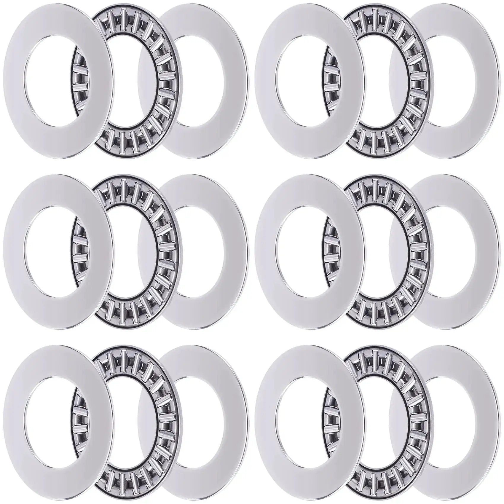 Six Set AXK2035 Needle Roller Bearings With Two AS Washers, 35mm OD, 20mm ID, 4mm Thick for Mower, Lawn Tractor, and Automotive Use