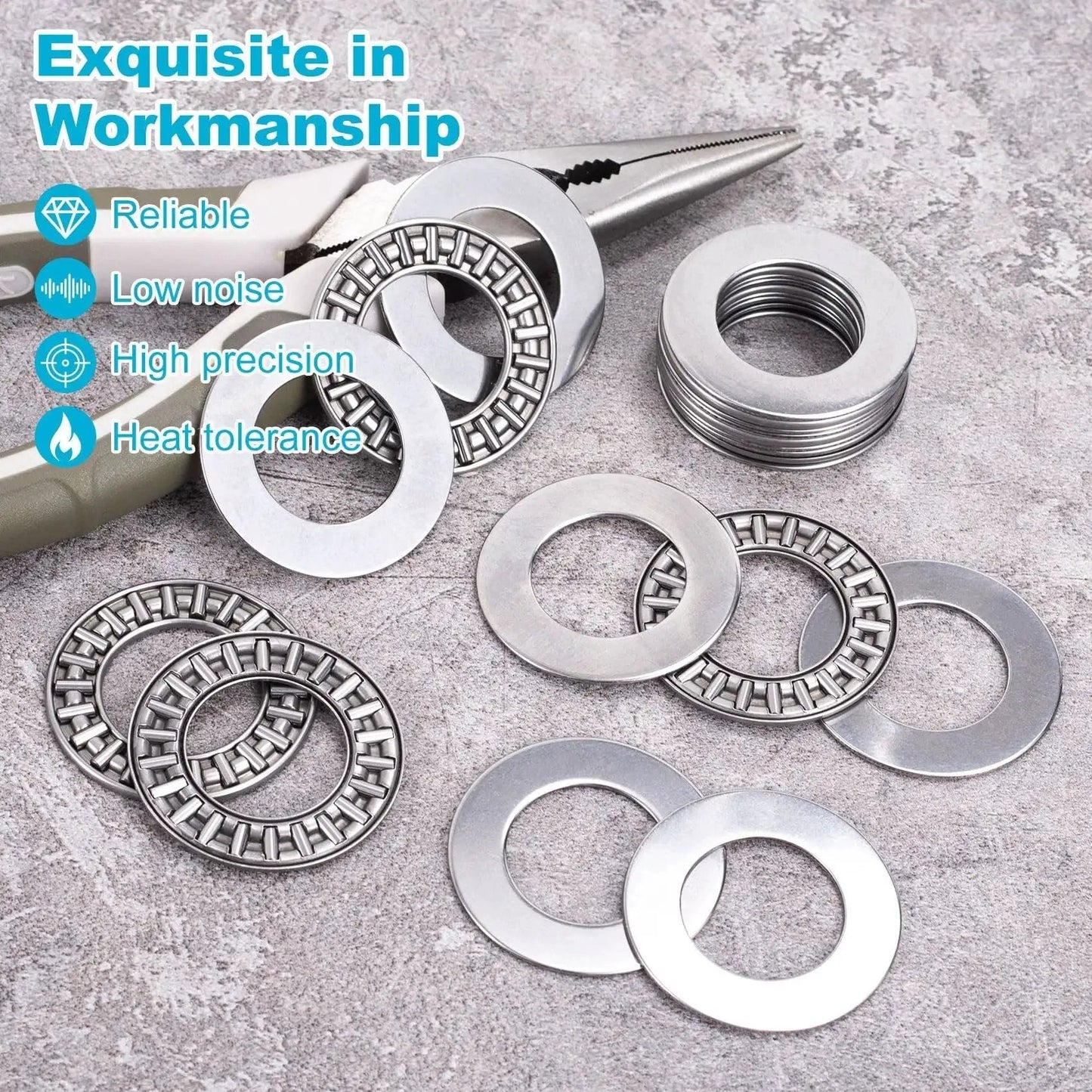 Six Set AXK2035 Needle Roller Bearings With Two AS Washers for Mower, Lawn Tractor, Automotive Use; visible bearings and washers