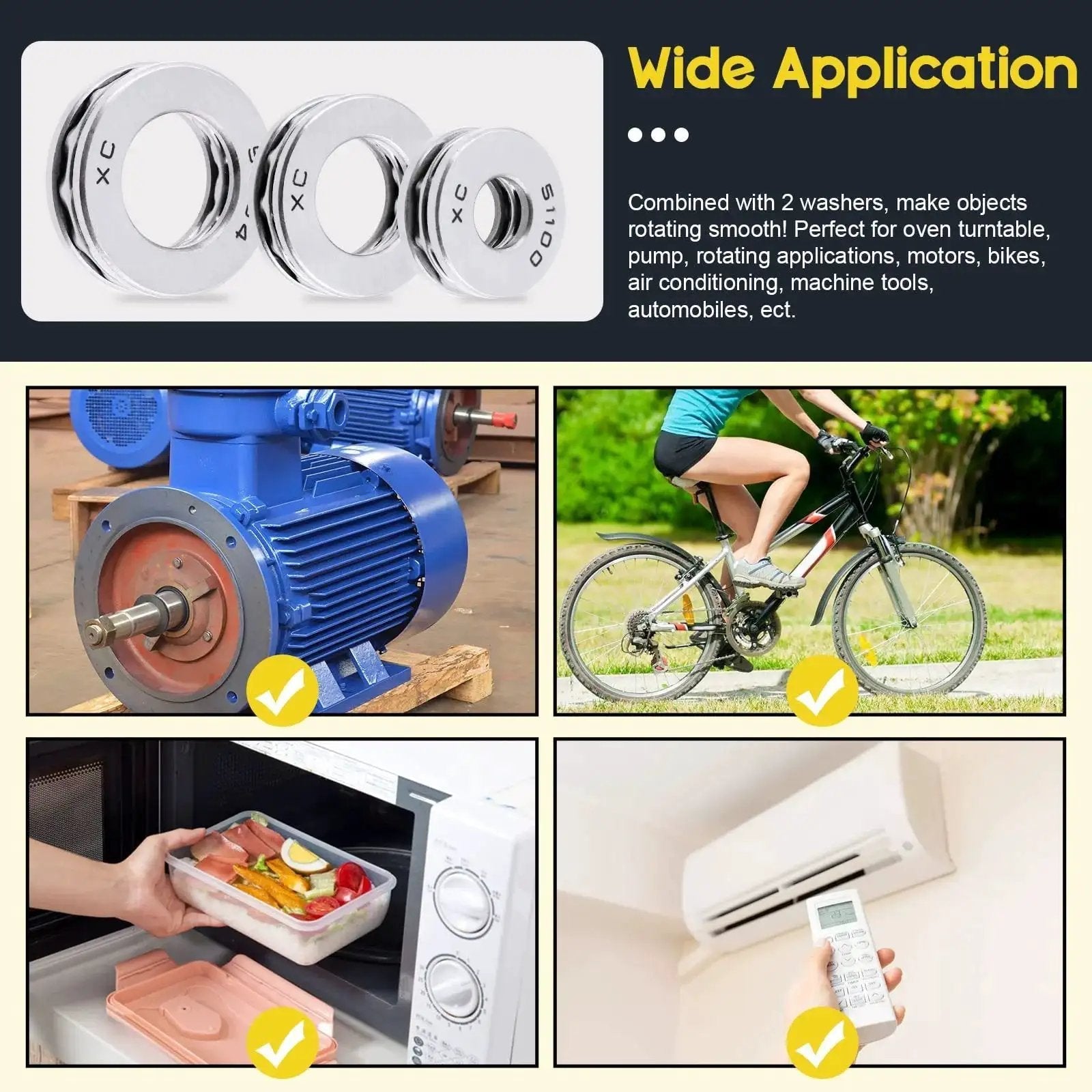 Wide application of Nine Piece Thrust Needle Roller Bearing Set With Washers In Three Sizes 10x24x9Mm 17x30x9Mm 20x35x10Mm for various equipment.