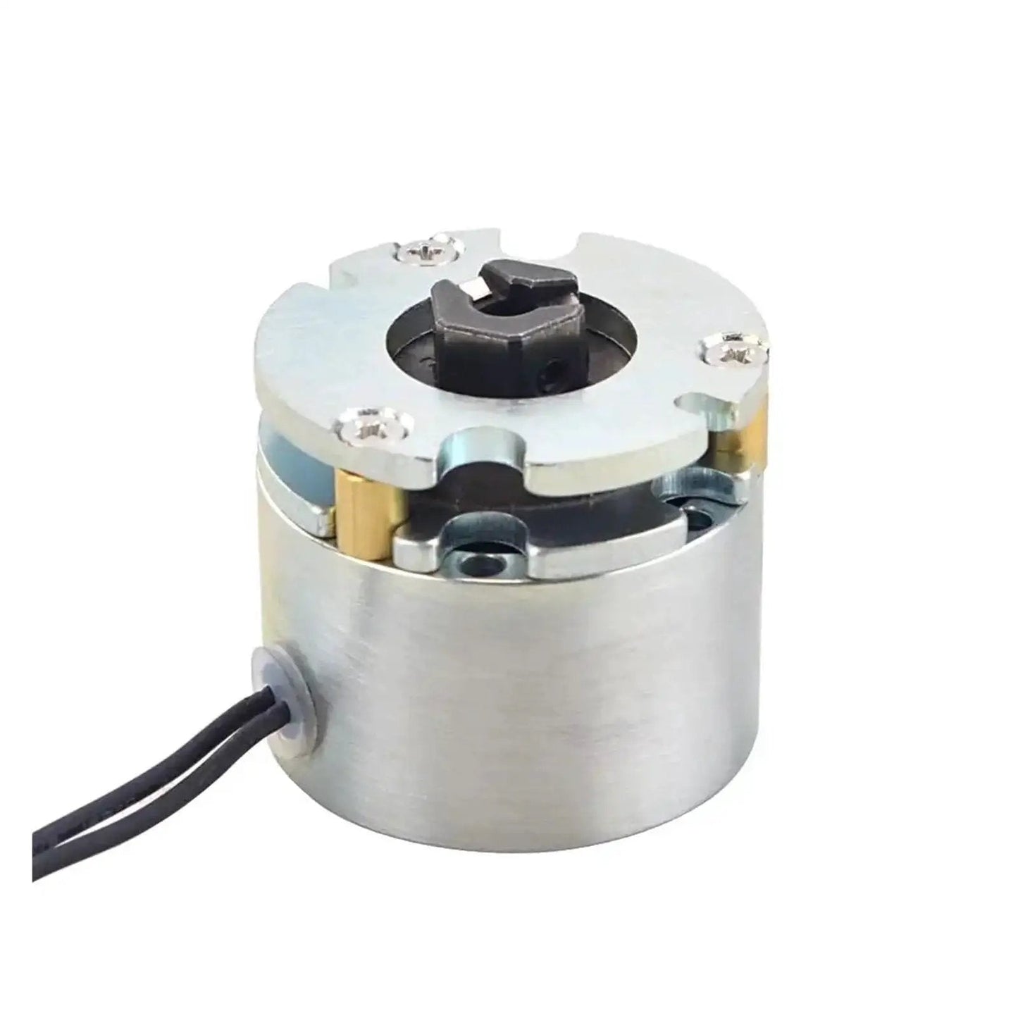 Compact 24V DC electromagnetic brake for NEMA 17 stepper motors, showing 0.25Nm static torque and 5W draw, ideal for CNC setups.