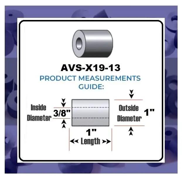 Diagram of Four Pack Made In USA Premium Quality Neoprene Rubber Spacers with 1 in OD, 3/8 in ID, 1 in thickness specifications.