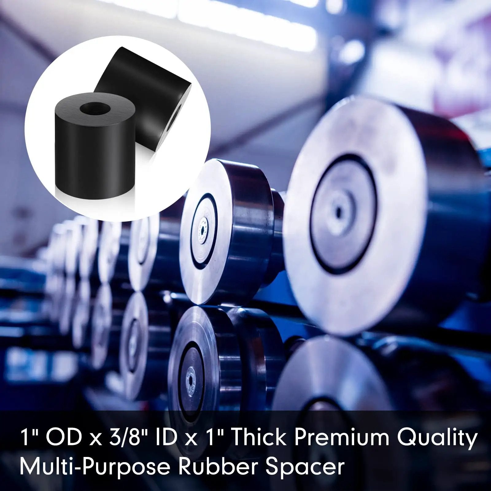 Eight Pack Rubber Spacers 1 Inch OD By Three Eighths Inch ID By 1 Inch Thick Neoprene Washers for home and car vibration damping