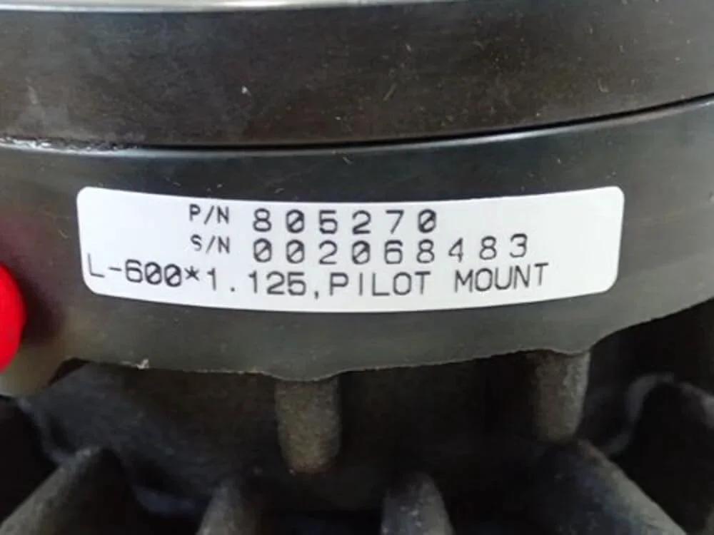 Close-up of label on NEXEN 805270 PILOT MOUNT L-600 1.125 CLUTCH (NEW IN BOX), showing part and serial numbers.