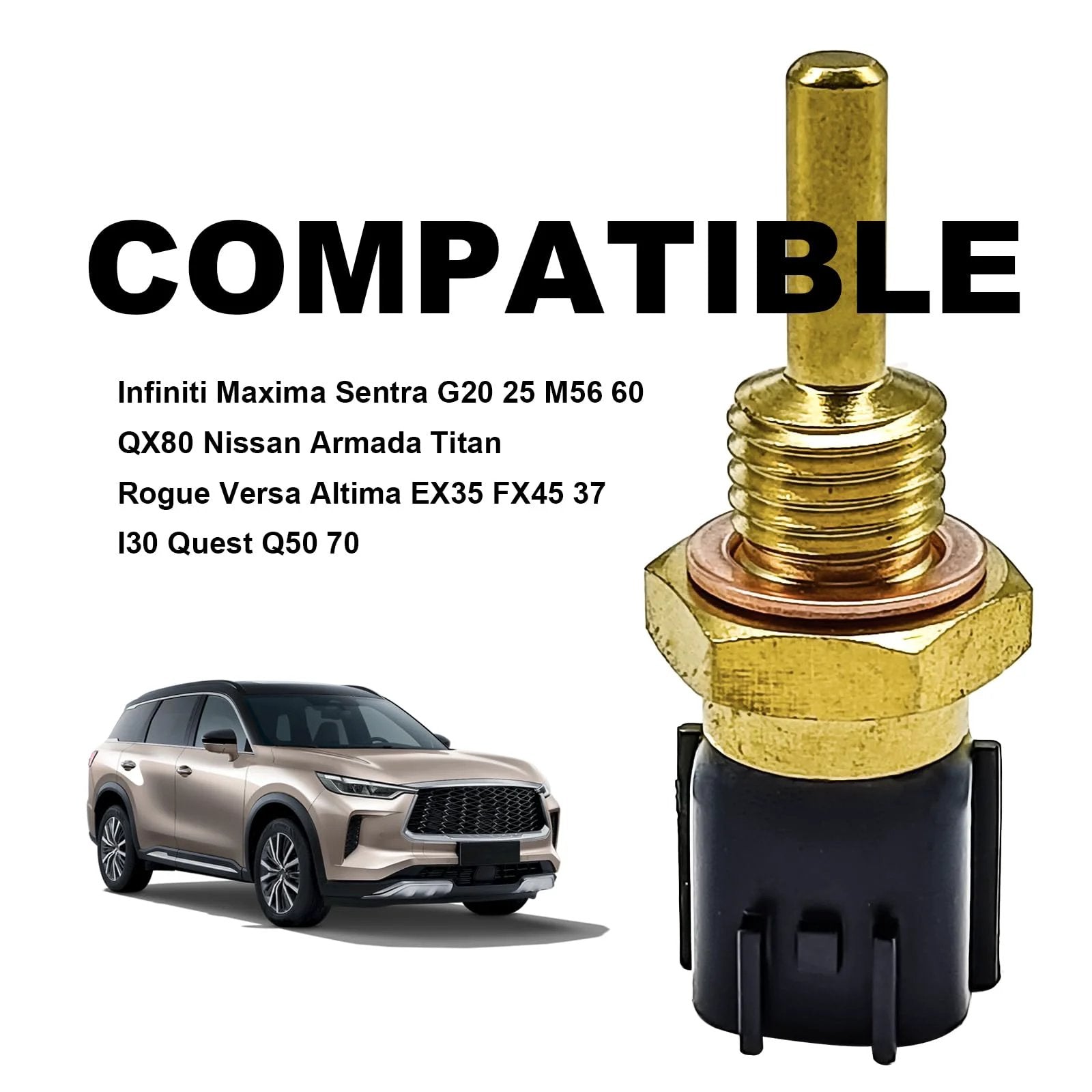 Premium Coolant Temperature Sensor Compatible With Nissan And Infiniti Vehicles From SYudwen, close-up view, showing connector and metal base.