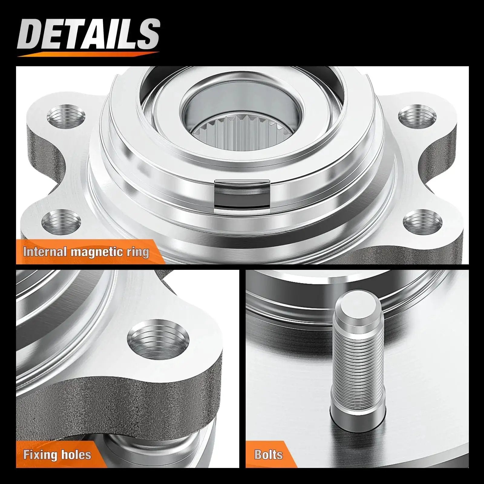 Front Wheel Hub Bearing Assembly Compatible With Nissan Altima Murano Maxima Pathfinder Infiniti QX60 JX35 QX50 32 Tooth Spline OE 513296, showing internal magnetic ring and fixing holes