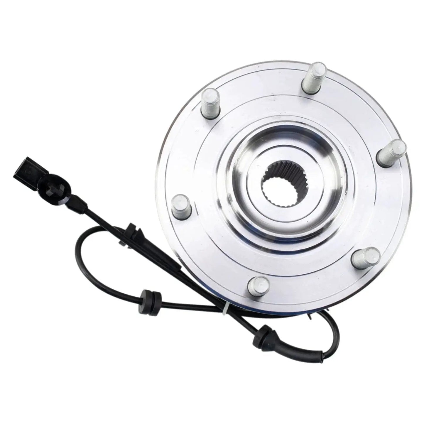 Front view of the Front Wheel Bearing And Hub Assembly For 2017 Through 2023 Nissan Titan 4WD Direct Fit Replacement With Durable Built In ABS Tone Ring