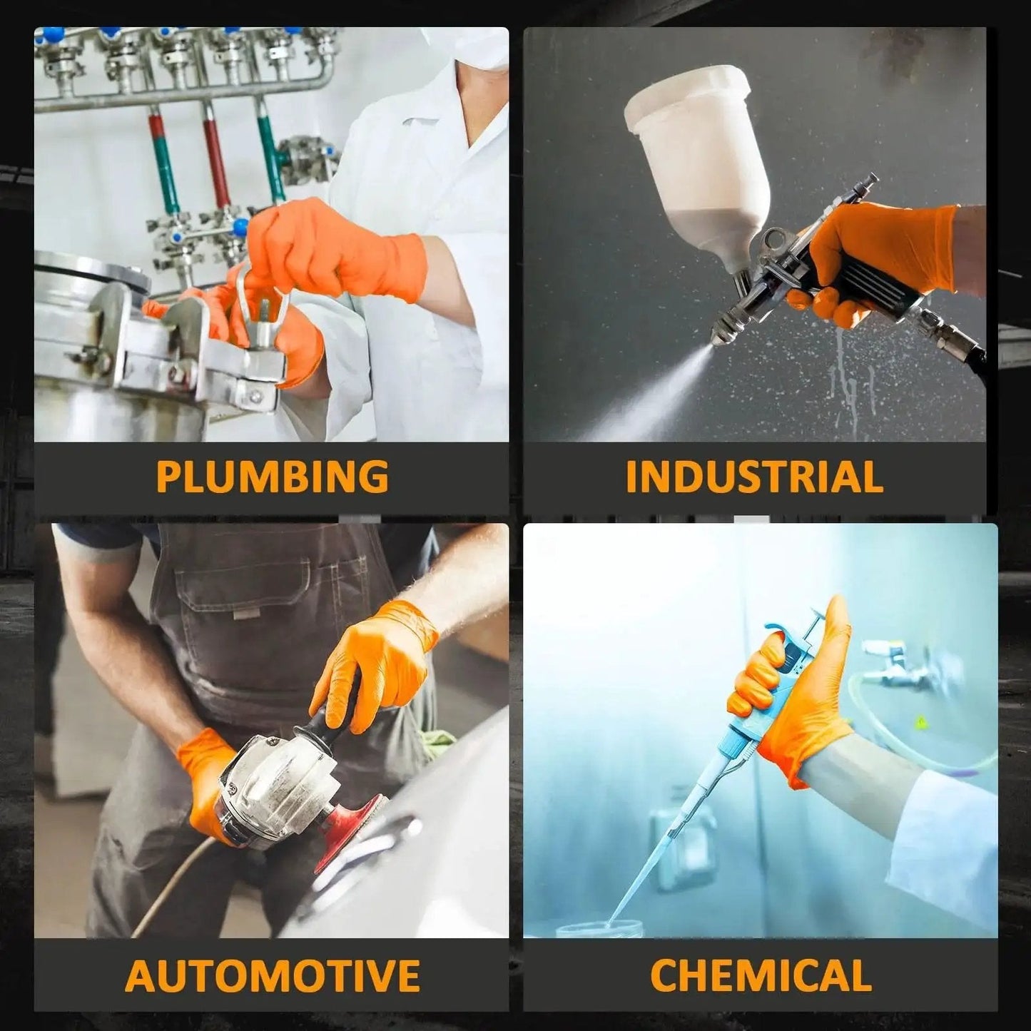 Heavy Duty Nitrile Gloves Diamond Texture Grip Powder Free Latex Free 100 Count in plumbing, industrial, automotive, chemical use