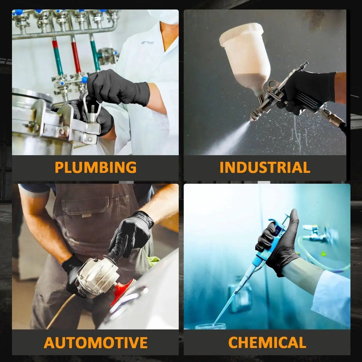 Nitrile Gloves 10 Mil Thick With Diamond Texture Puncture Resistant Powder Free, used in plumbing, industrial, automotive, chemical tasks