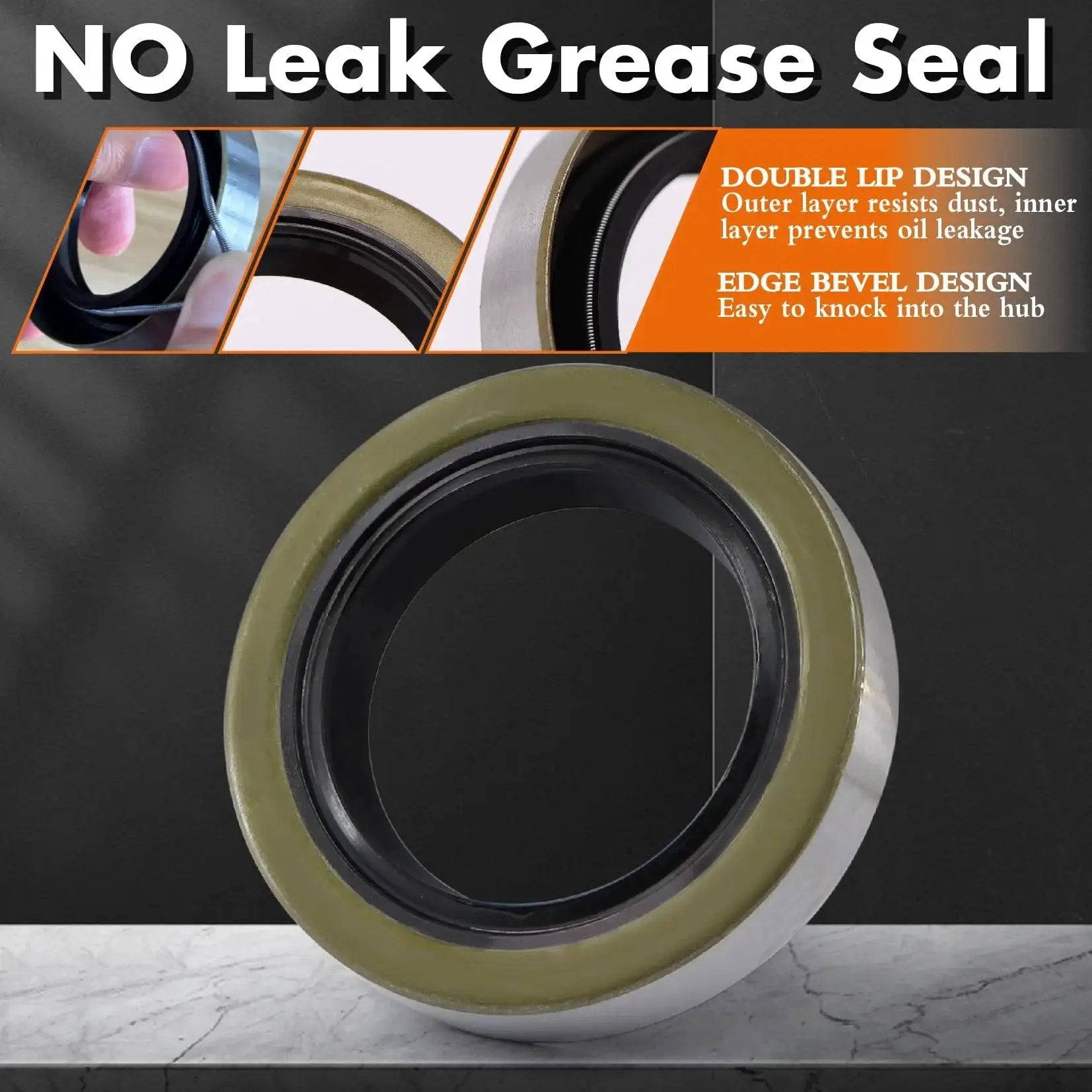 No leak grease seal for Two Pack Preassembled Trailer Idler Hub Kit Set For 3500 Pound Axles Five On Four Point Five Bolt Pattern L44649 And L68149 Bearings Fits Dexter Al Ko Lippert And Other Brands Includes Galvanized Dust Caps shown with double lip and edge bevel design details.