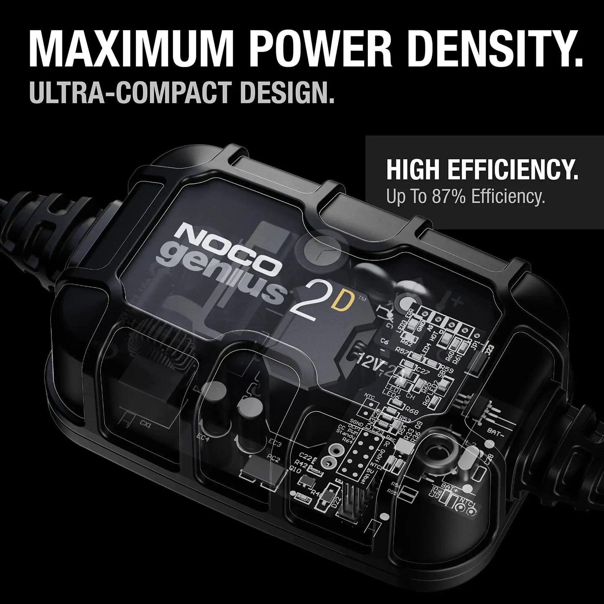 2A 12V Smart Onboard Battery Charger Maintainer Desulfator With Overcharge Protection And Temperature Compensation For Lead Acid Batteries AGM Gel SLA VRLA Direct Mount For Automotive Marine Applications, close-up of device design