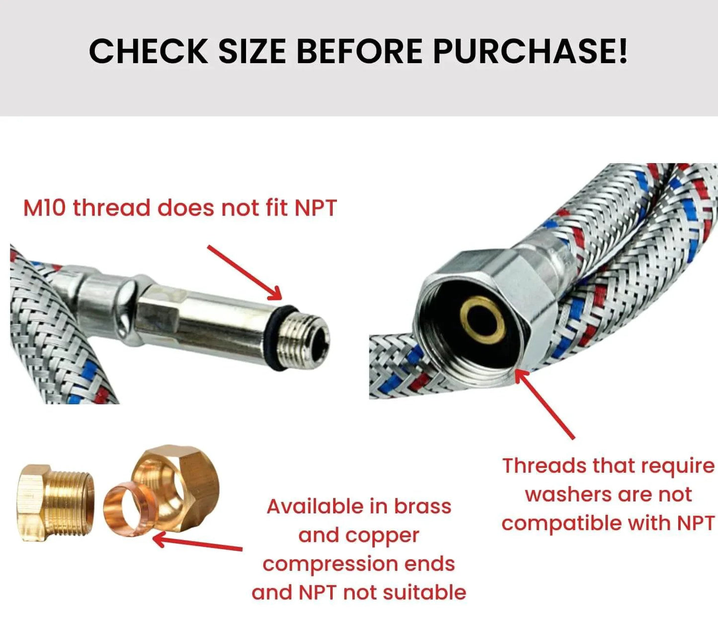Brass Hex Nipple 1/4 Inch NPT x 1/4 Inch NPT Male Pipe Adapter Set for Connecting NPT Female Pipes, compatibility warning
