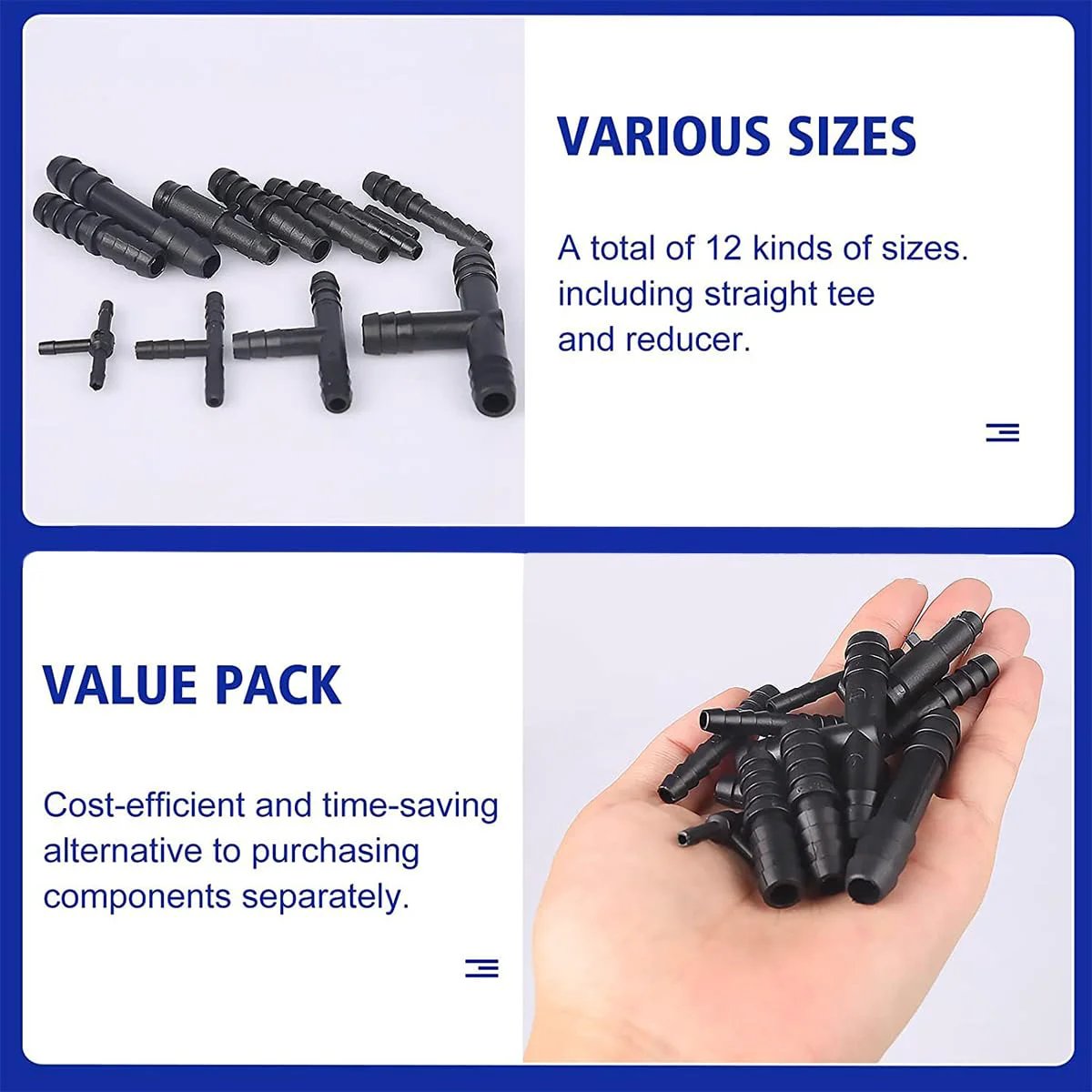 Nylon Barbed Vacuum Connector Kit With 113 Pieces From BELOMI, various sizes of fittings and connectors for car vacuum lines.
