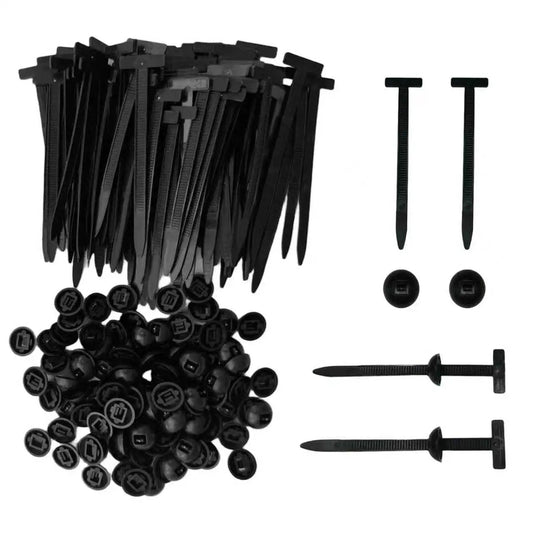 Universal Automotive Nylon Cable Tie Kit With 100 Pieces, Heavy Duty Zip Tie Clips displayed, includes ties and clips